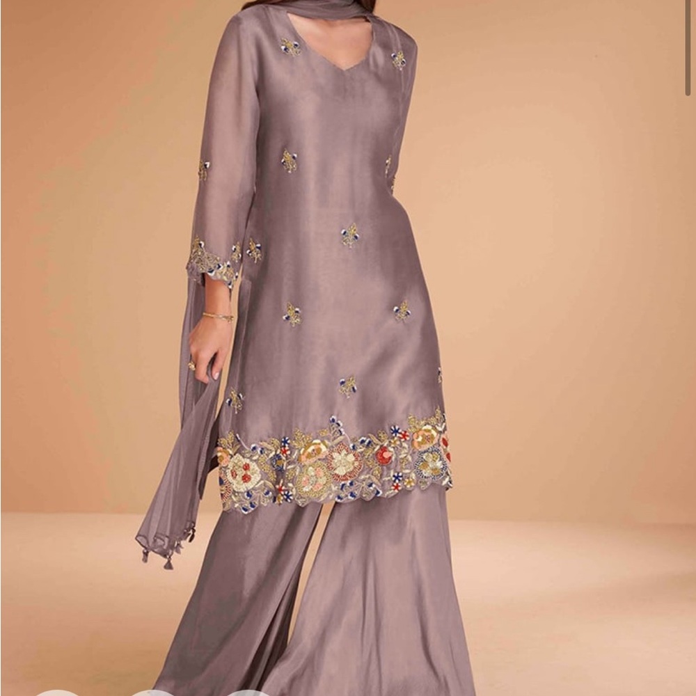 Elegant Embroidered Suit in Taupe